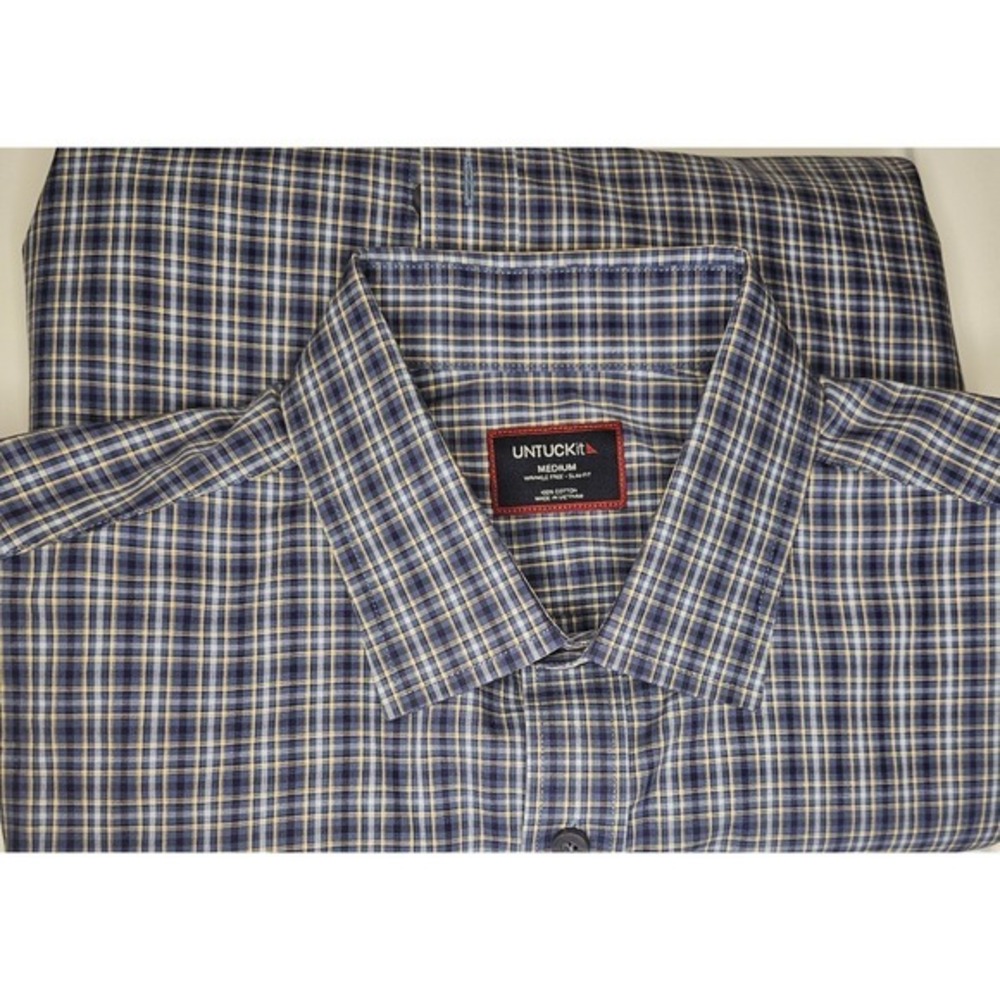UNTUCKit Mens Long Sleeve Button Shirt Medium Slim Fit‎ Blue Plaid